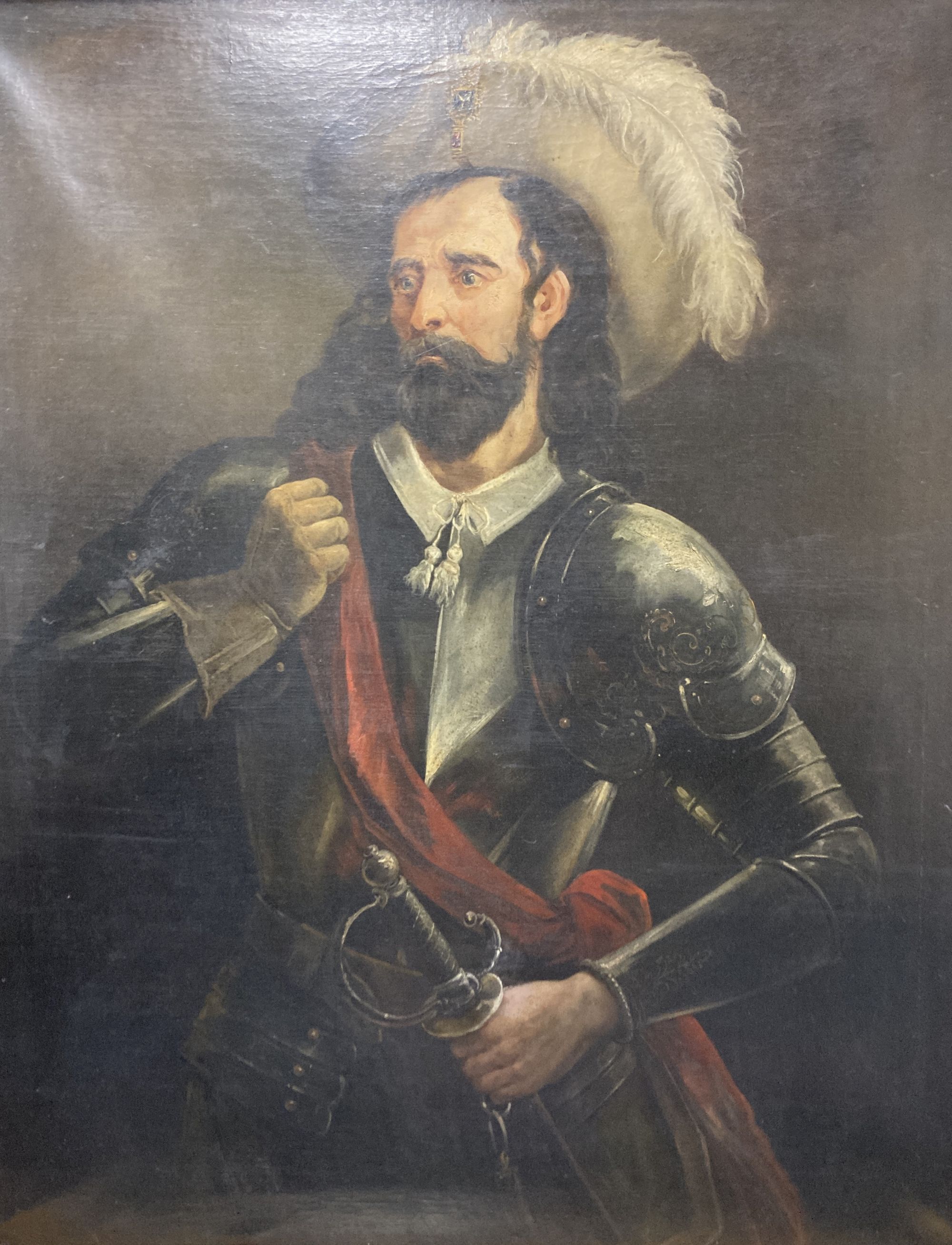 Late 19th century English School, oil on canvas, Portrait of a 17th century gentleman wearing armour, 123 x 99cm